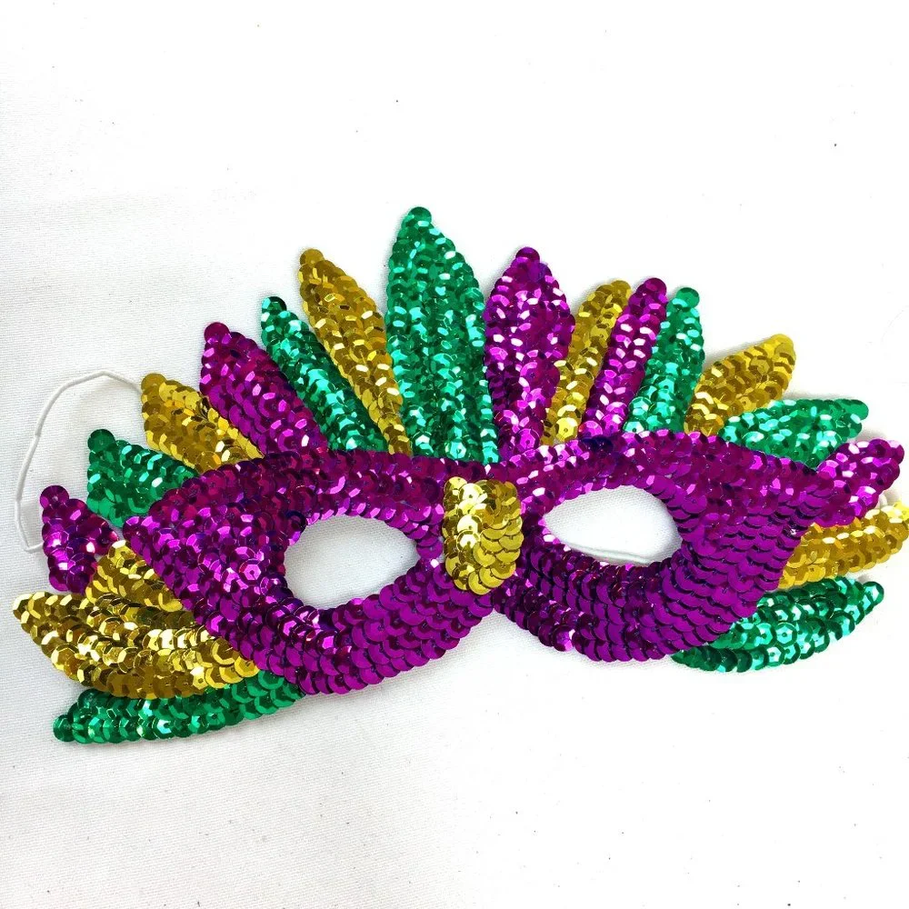 Mardi Gras Purple green gold Sequin Flat face mask NOS